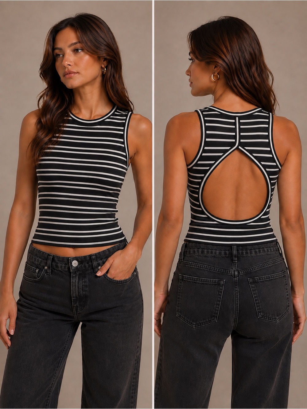 wild fable Striped Open-Back Sleeveless Tank Top - Black & White size M- NWT